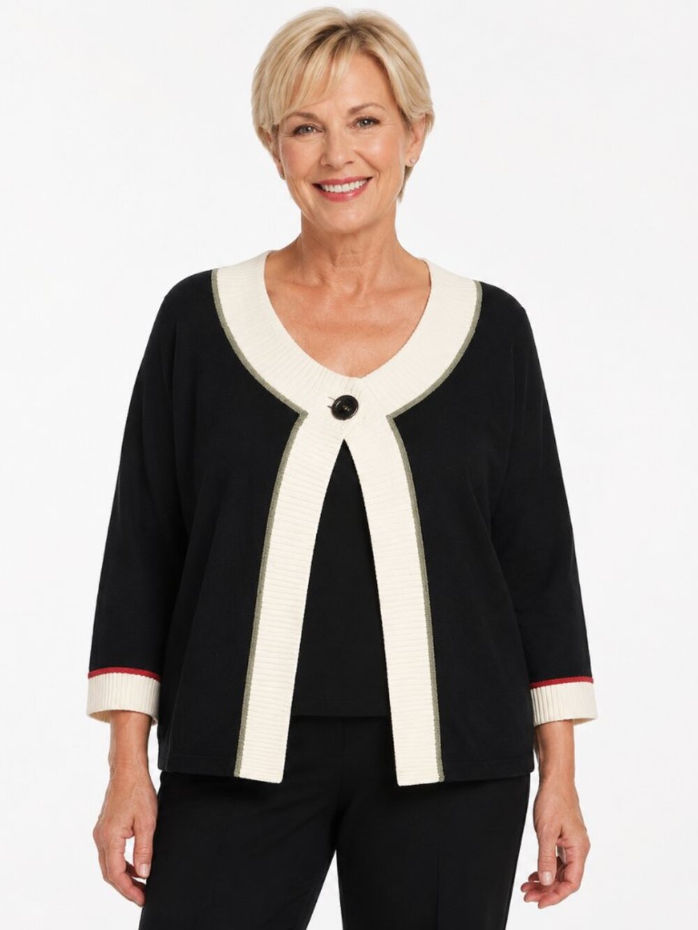 St John Sport 2 Piece Black Ivory Tank Cardigan Sweater Set Luxury Knit Sz M